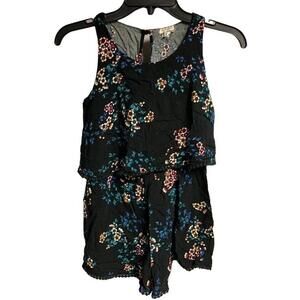 Kids Girls Scoop Neck Black Floral Keyhole Back Romper Size Large (12) Vacation‎
